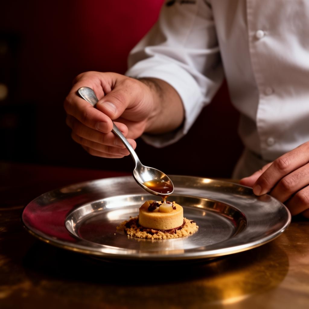 Chef plating a refined dish